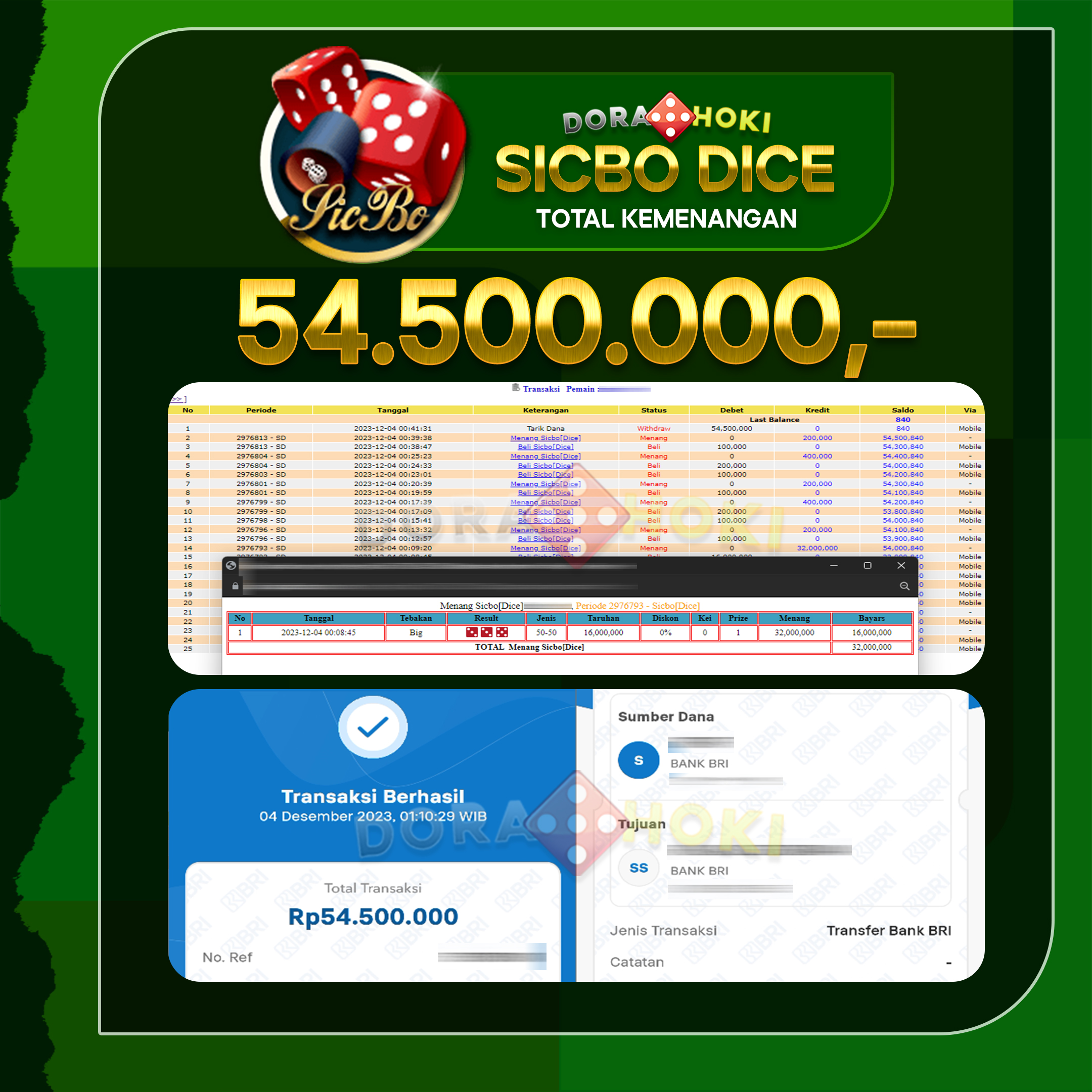 SICBO DICE Rp.54.500.000