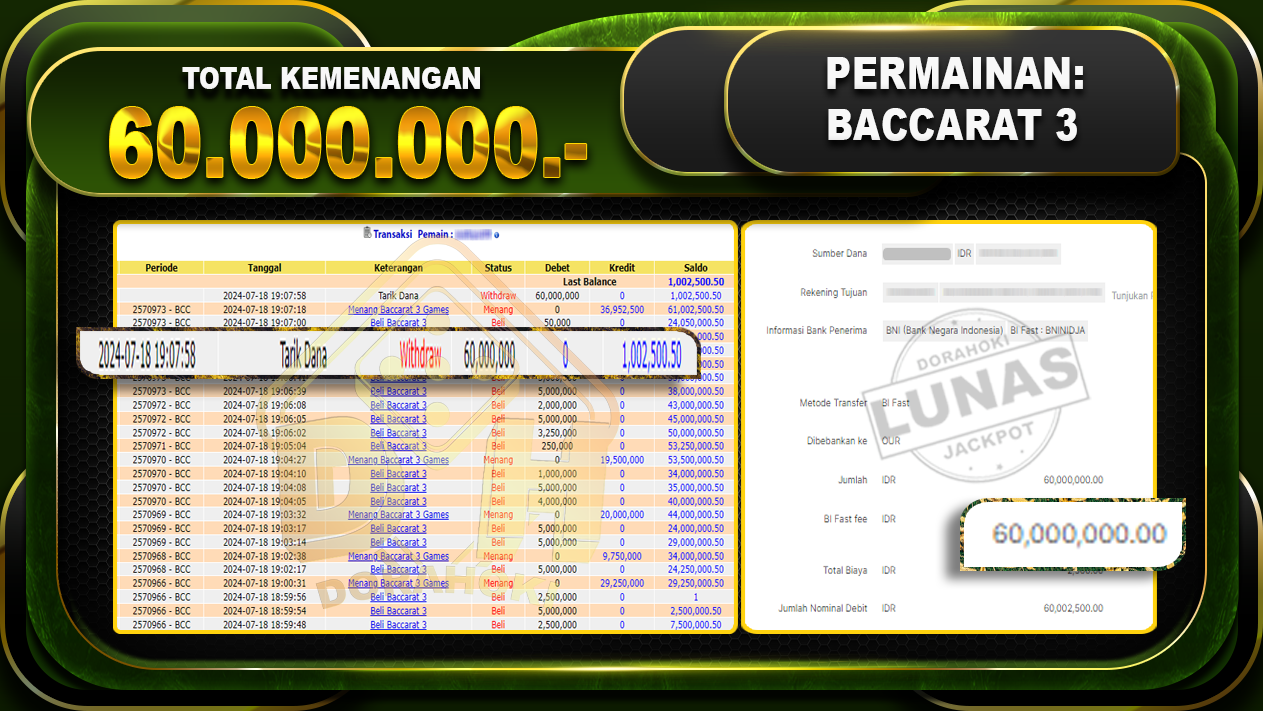 BACCARAT 3 Rp.60.000.000